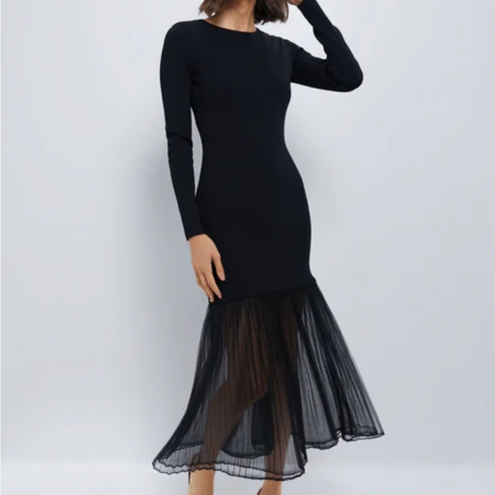 Tuckernuck Black Long Sleeve Dress with Sheer Hem